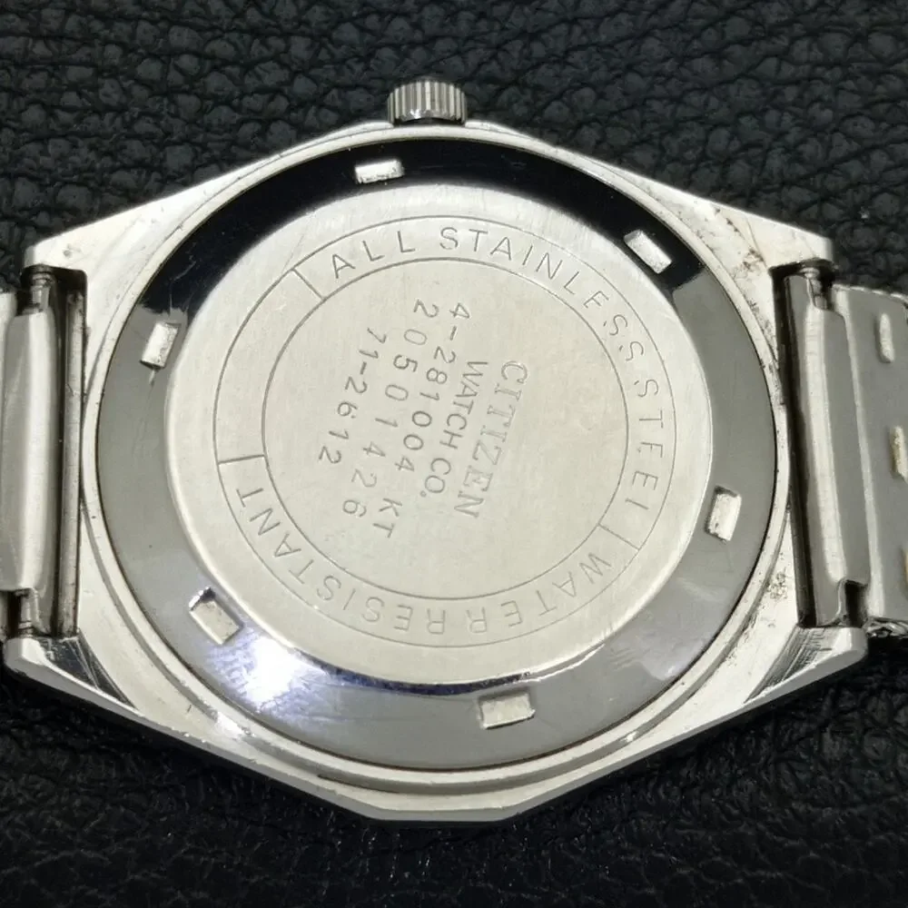 Vintage 1982 Citizen Automatic Mens Silver Watch W/daydate & Red accents